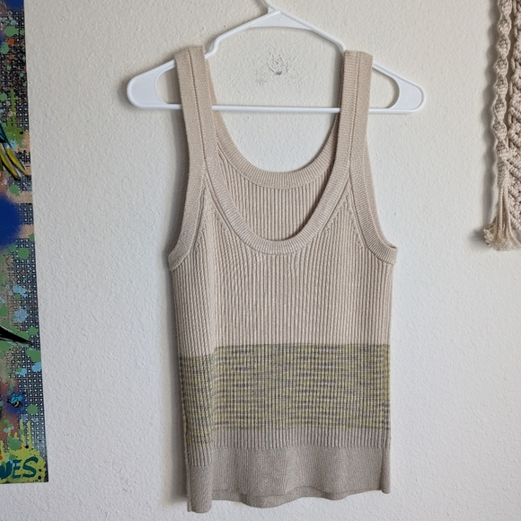 Anthropologie Jo Ribbed Knit Striped Sweater Tank Top Beige Ombre Size Medium - Picture 5 of 11